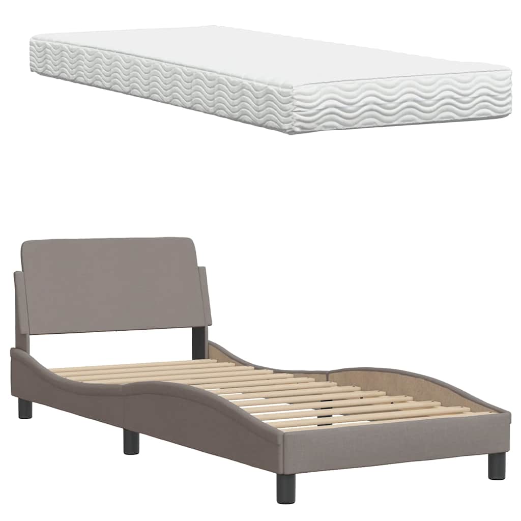 vidaXL Κρεβάτι με Στρώμα Hanko Taupe 90x190 εκ.Υφασμάτινο