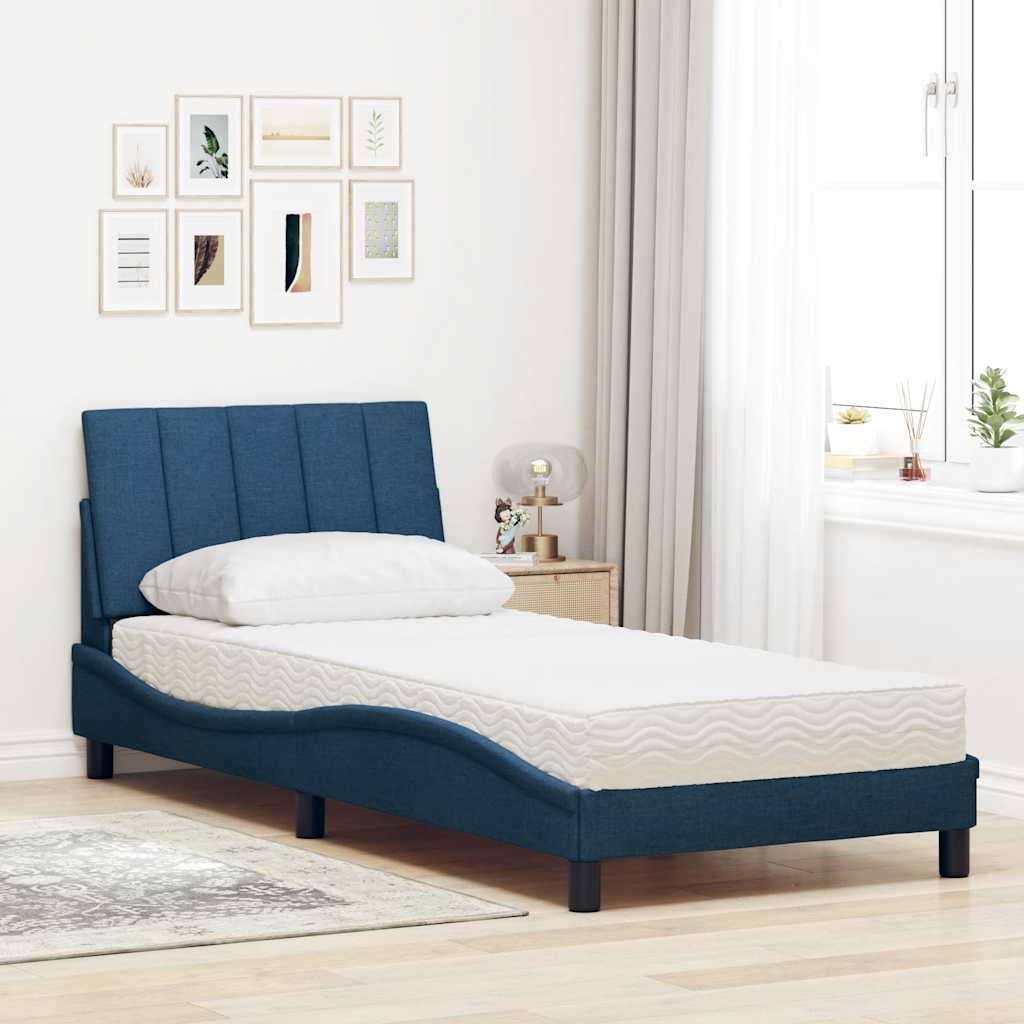 vidaXL Κρεβάτι με Στρώμα Hanko Μπλε 90x190 εκ.Υφασμάτινο