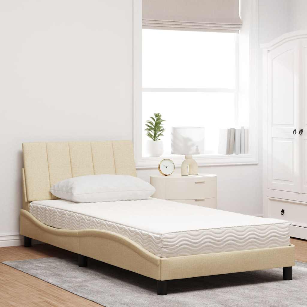 vidaXL Κρεβάτι με Στρώμα Hanko Κρεμ 100 x 200 εκ. Υφασμάτινο