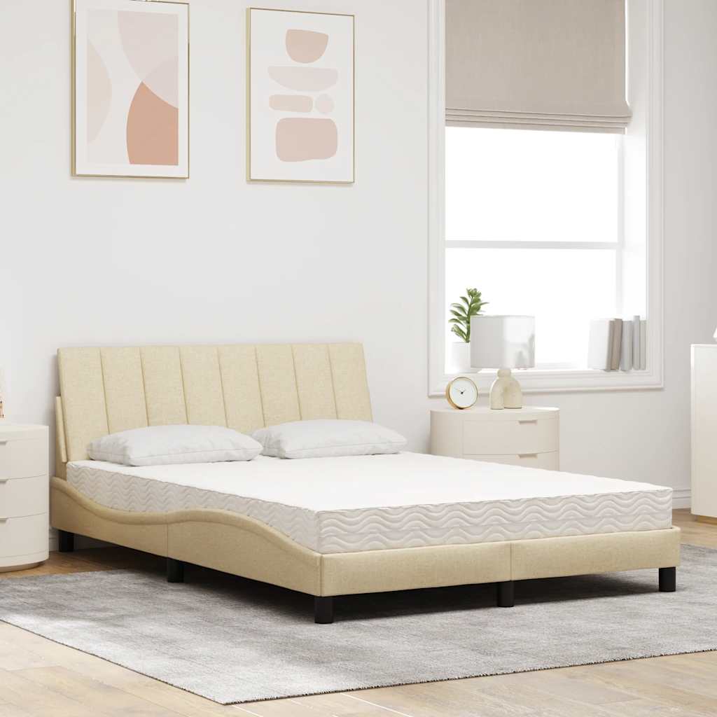 vidaXL Κρεβάτι με Στρώμα Hanko Κρεμ 140x200 εκ. Υφασμάτινο