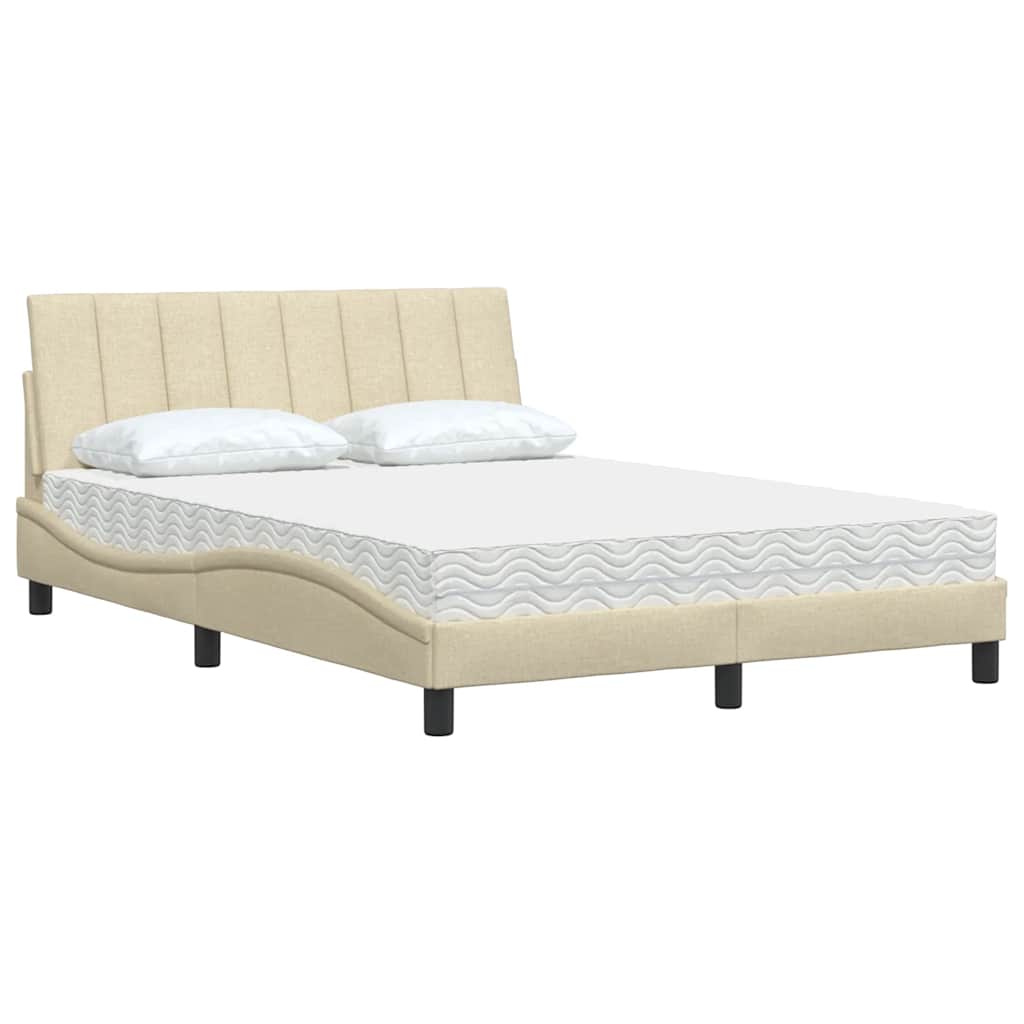 vidaXL Κρεβάτι με Στρώμα Hanko Κρεμ 140x200 εκ. Υφασμάτινο