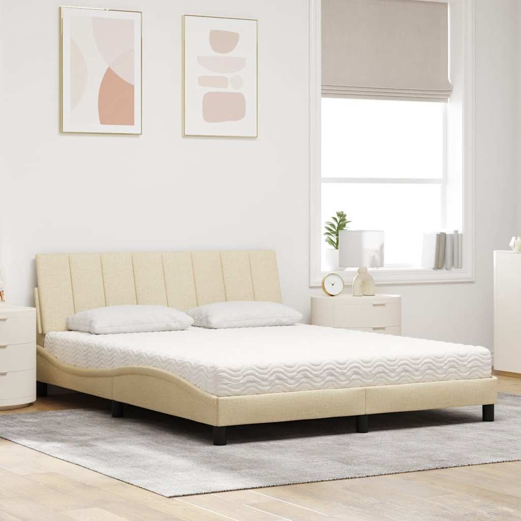 vidaXL Κρεβάτι με Στρώμα Hanko Κρεμ 160x200 εκ. Υφασμάτινο