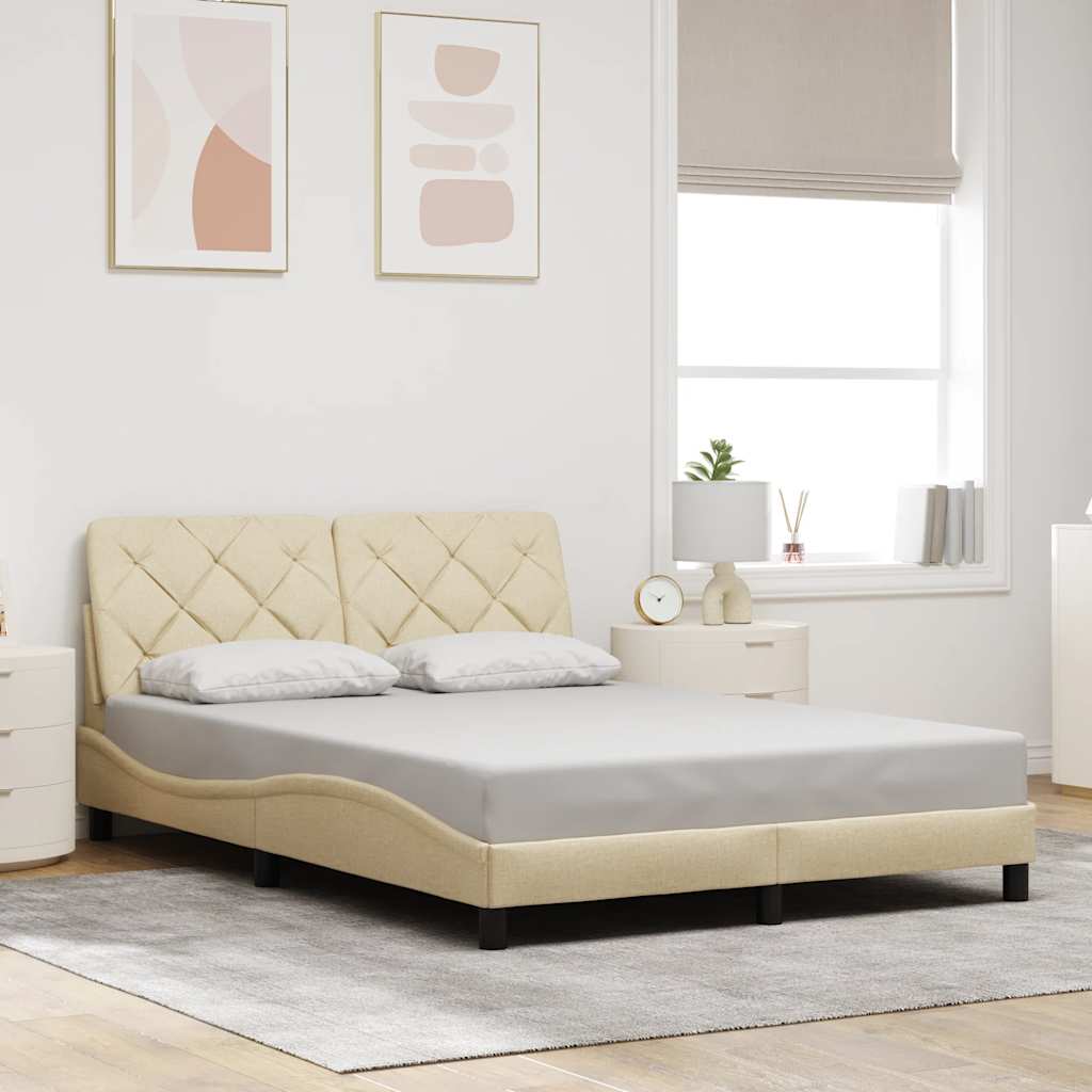 vidaXL Σκελετός Κρεβατιού Χωρίς Στρώμα Κρεμ 140x200 εκ.Υφασμάτινο