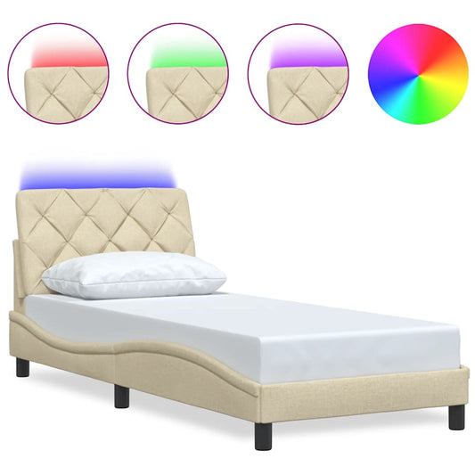 vidaXL Πλαίσιο κρεβατιού με LED χωρίς στρώμα Κρέμα 80x200 cm Ύφασμα