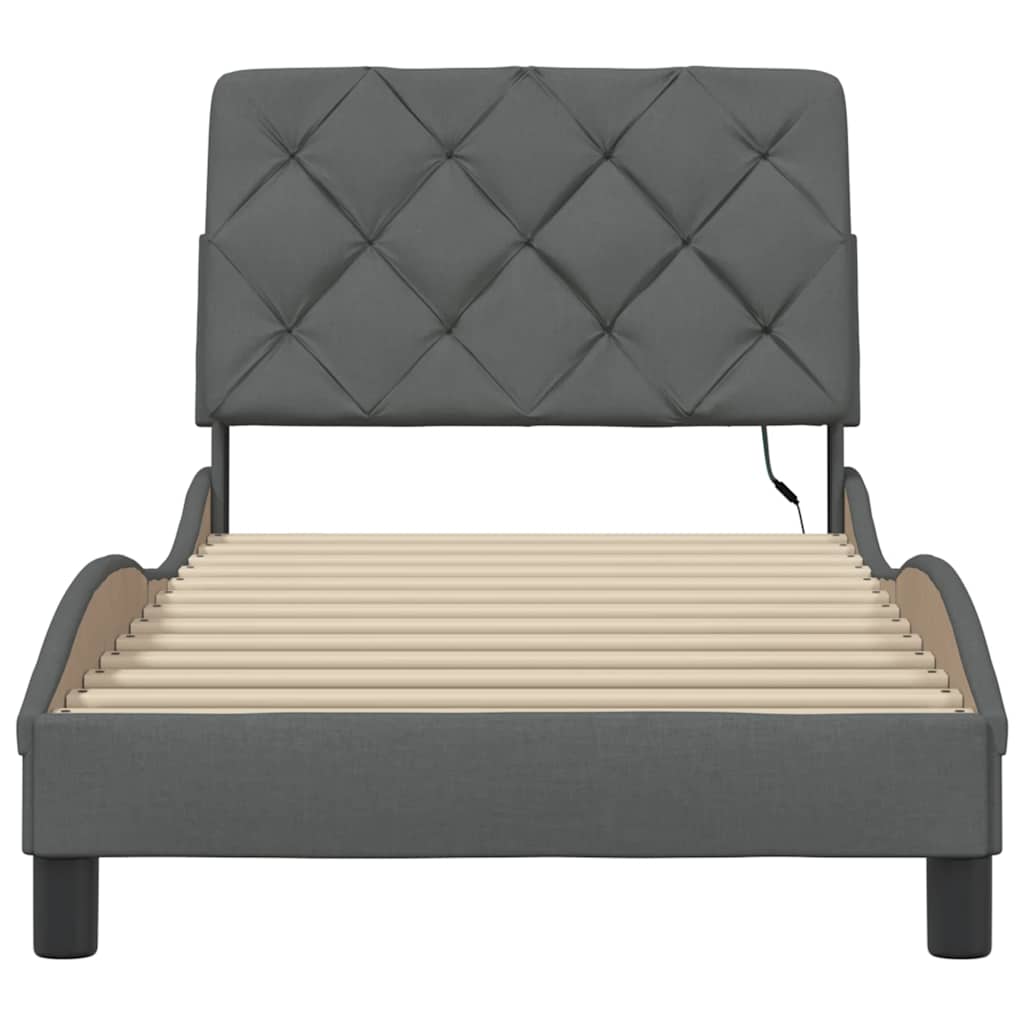 vidaXL Σκελετός Κρεβατιού με LED Χωρίς Στρώμα Σκ. Γκρι 90x190 εκ.