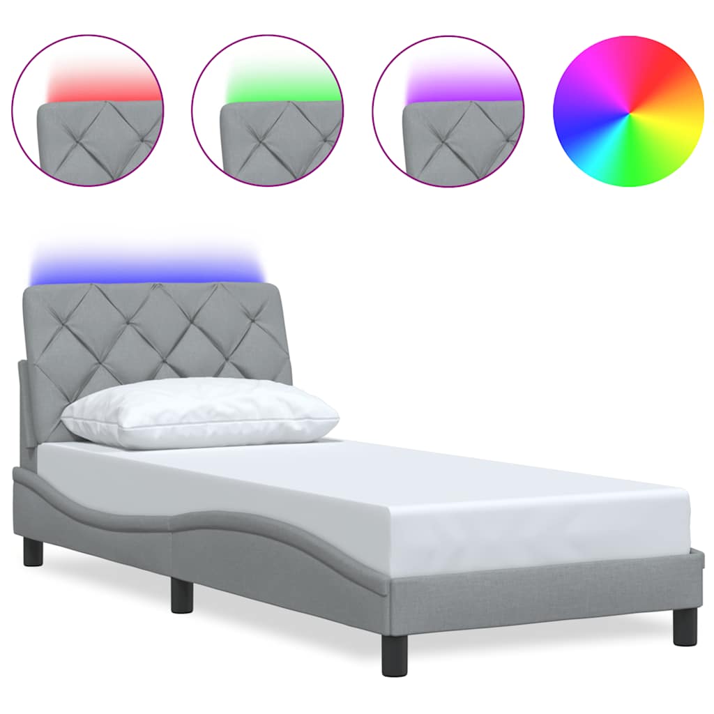 vidaXL Σκελετός Κρεβατιού με LED Χωρίς Στρώμα Αν. Γκρι 90x200 εκ.