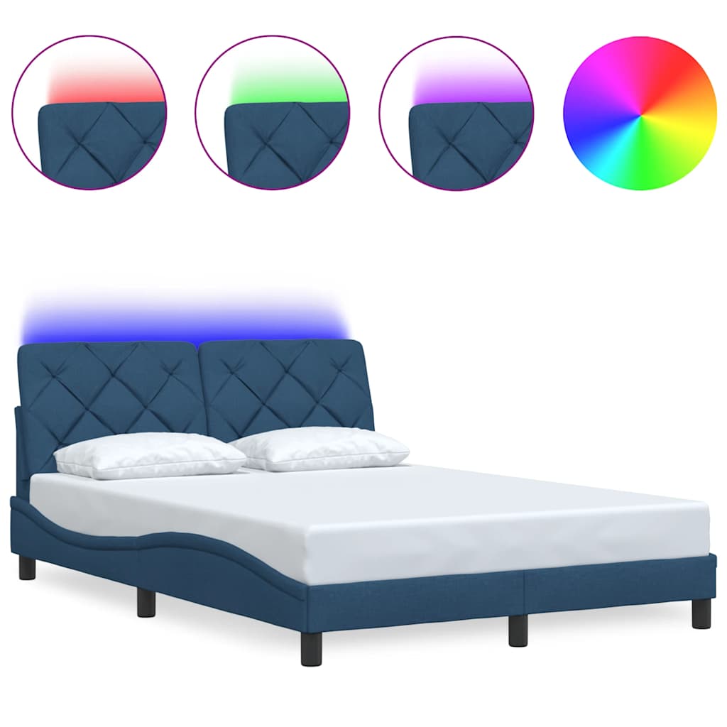 vidaXL Πλαίσιο κρεβατιού με LED χωρίς στρώμα Μπλε 120x200 cm Ύφασμα