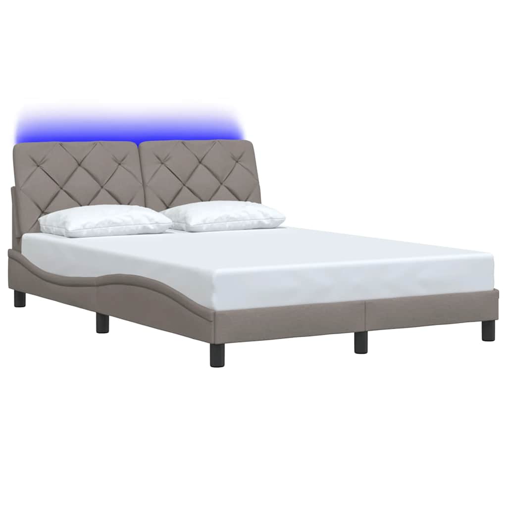 vidaXL Πλαίσιο κρεβατιού με LED χωρίς στρώμα Taupe 140x190 cm Ύφασμα
