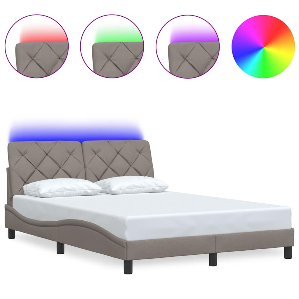 vidaXL Σκελετός Κρεβατιού με LED Χωρίς Στρώμα Taupe 140x200 εκ.