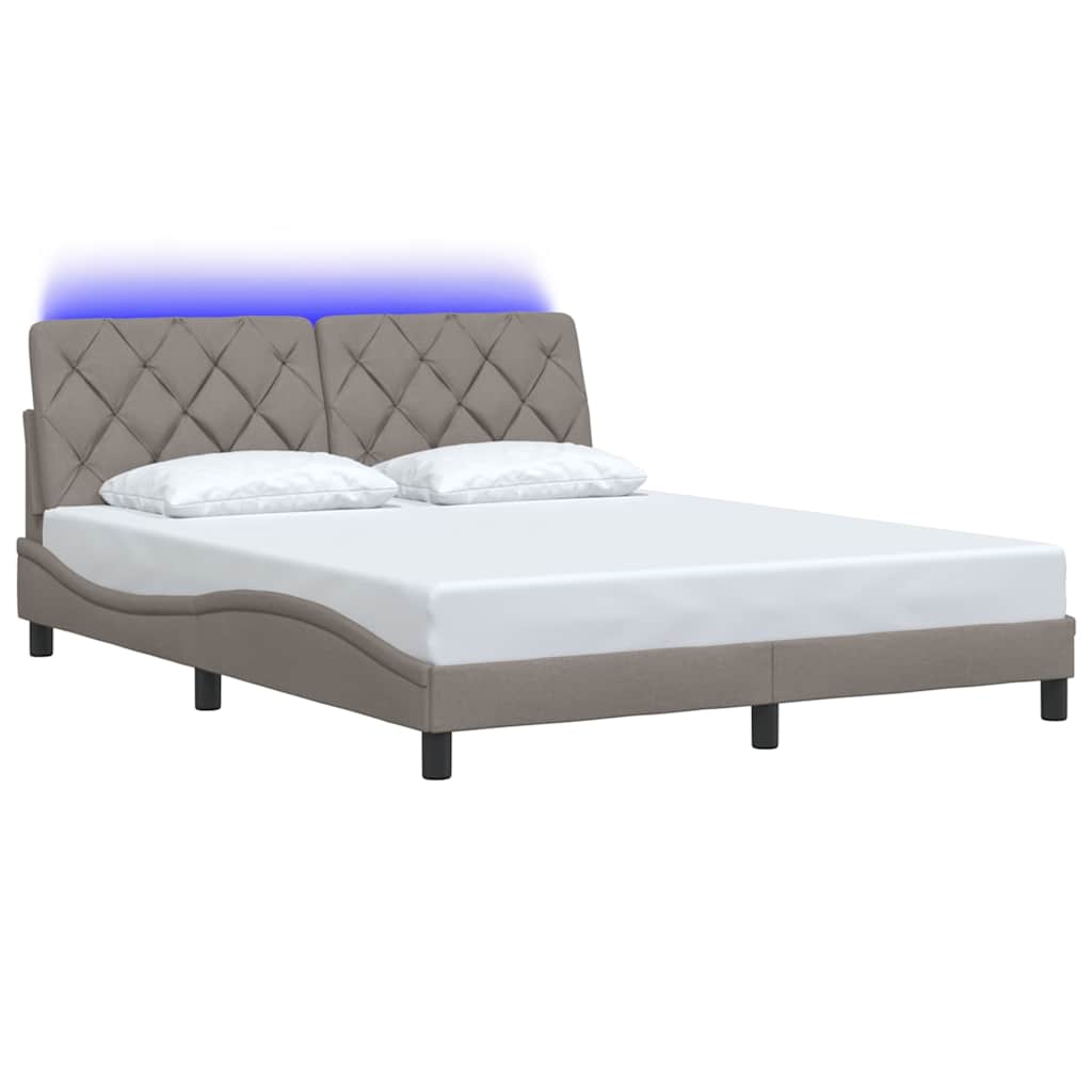 vidaXL Πλαίσιο κρεβατιού με LED χωρίς στρώμα Taupe 160x200 cm Ύφασμα