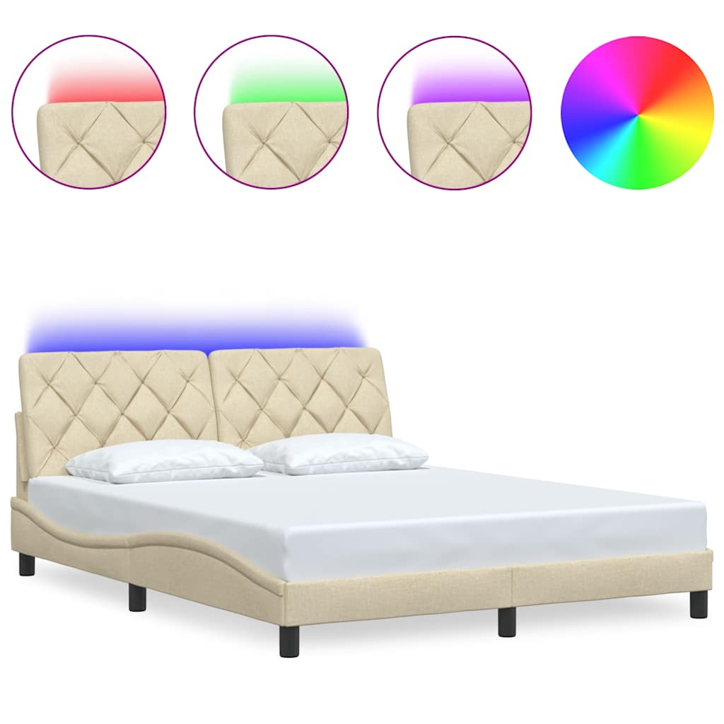 vidaXL Πλαίσιο κρεβατιού με LED χωρίς στρώμα Κρέμα 160x200 cm Ύφασμα