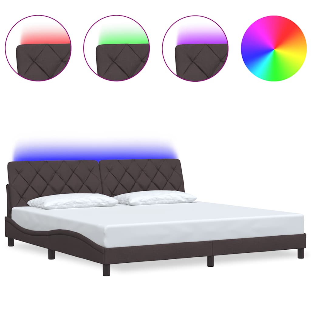 vidaXL Σκελετός Κρεβατιού με LED χωρίς Στρώμα Σκούρο Καφέ 200x200 εκ. Ύφασμα