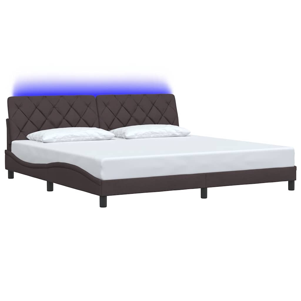 vidaXL Σκελετός Κρεβατιού με LED χωρίς Στρώμα Σκούρο Καφέ 200x200 εκ. Ύφασμα