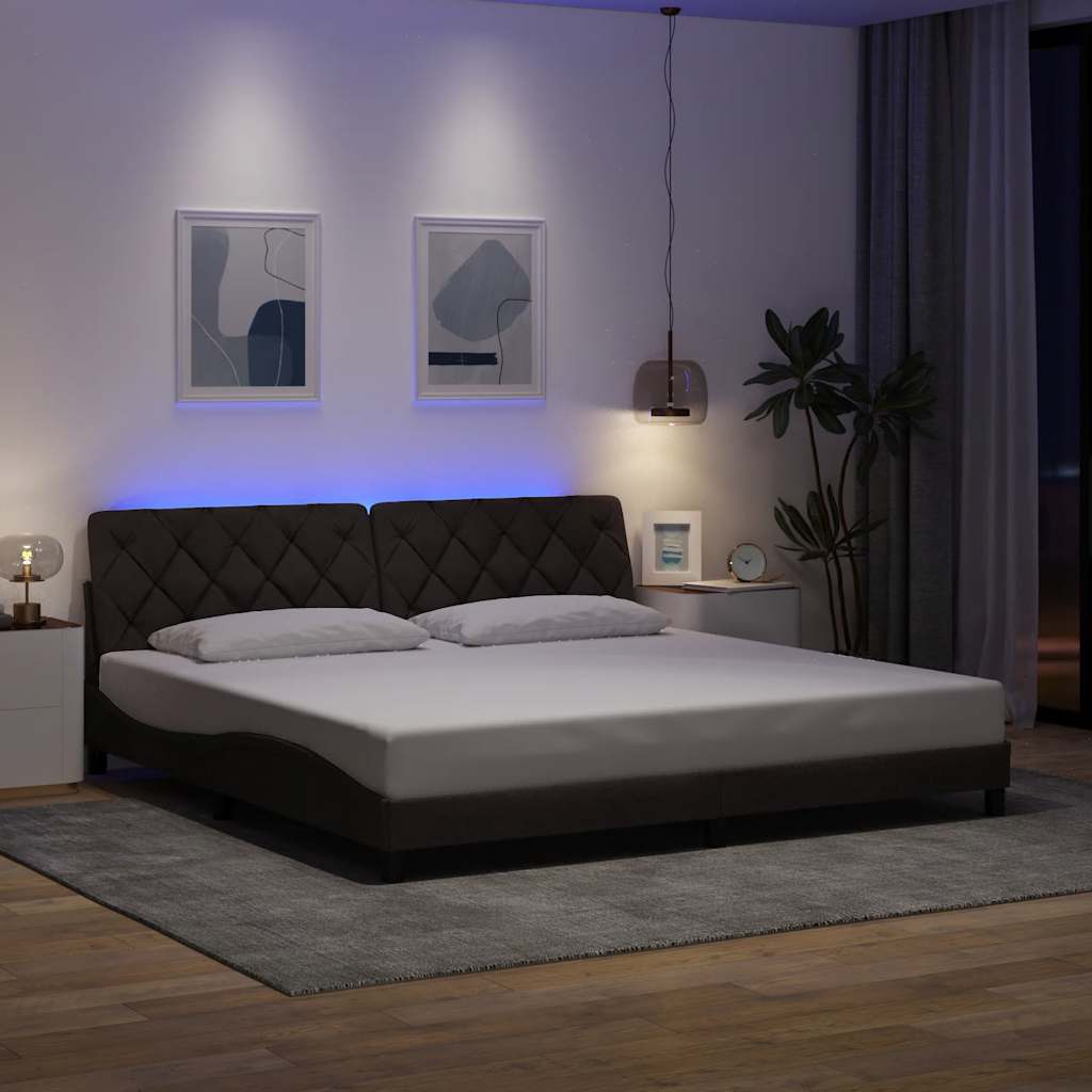 vidaXL Σκελετός Κρεβατιού με LED χωρίς Στρώμα Σκούρο Καφέ 200x200 εκ. Ύφασμα