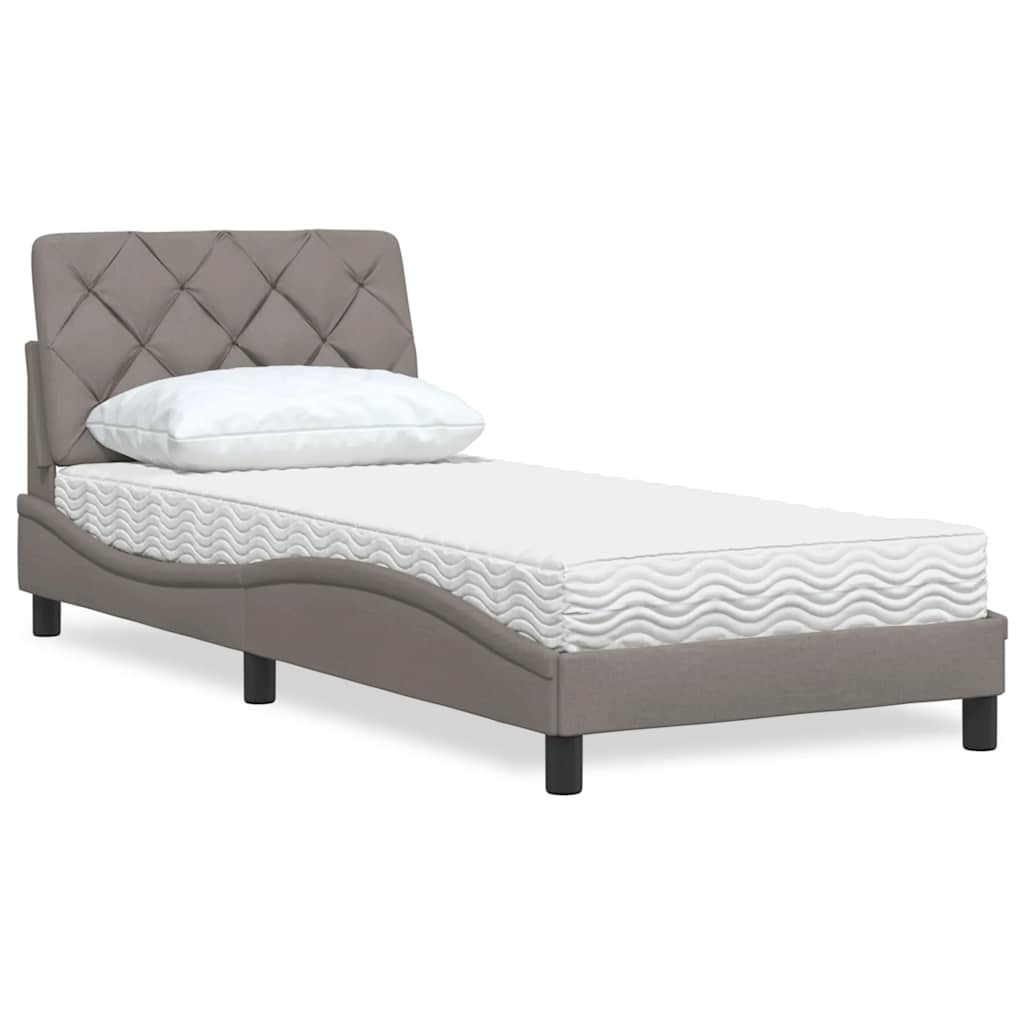 vidaXL Κρεβάτι με Στρώμα Taupe 90x190 εκ.Υφασμάτινο