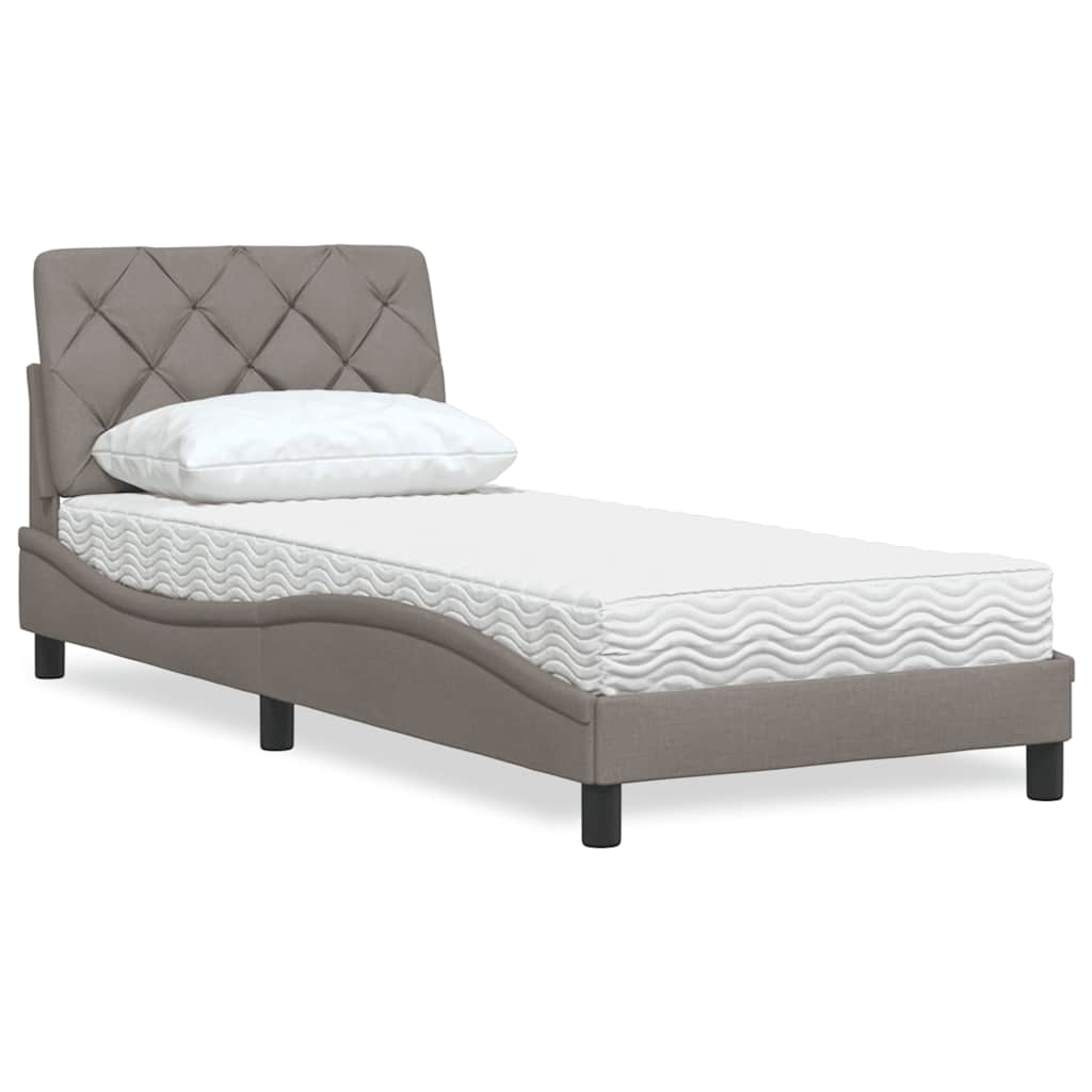 vidaXL Κρεβάτι με Στρώμα Taupe 90x200 εκ. Υφασμάτινο