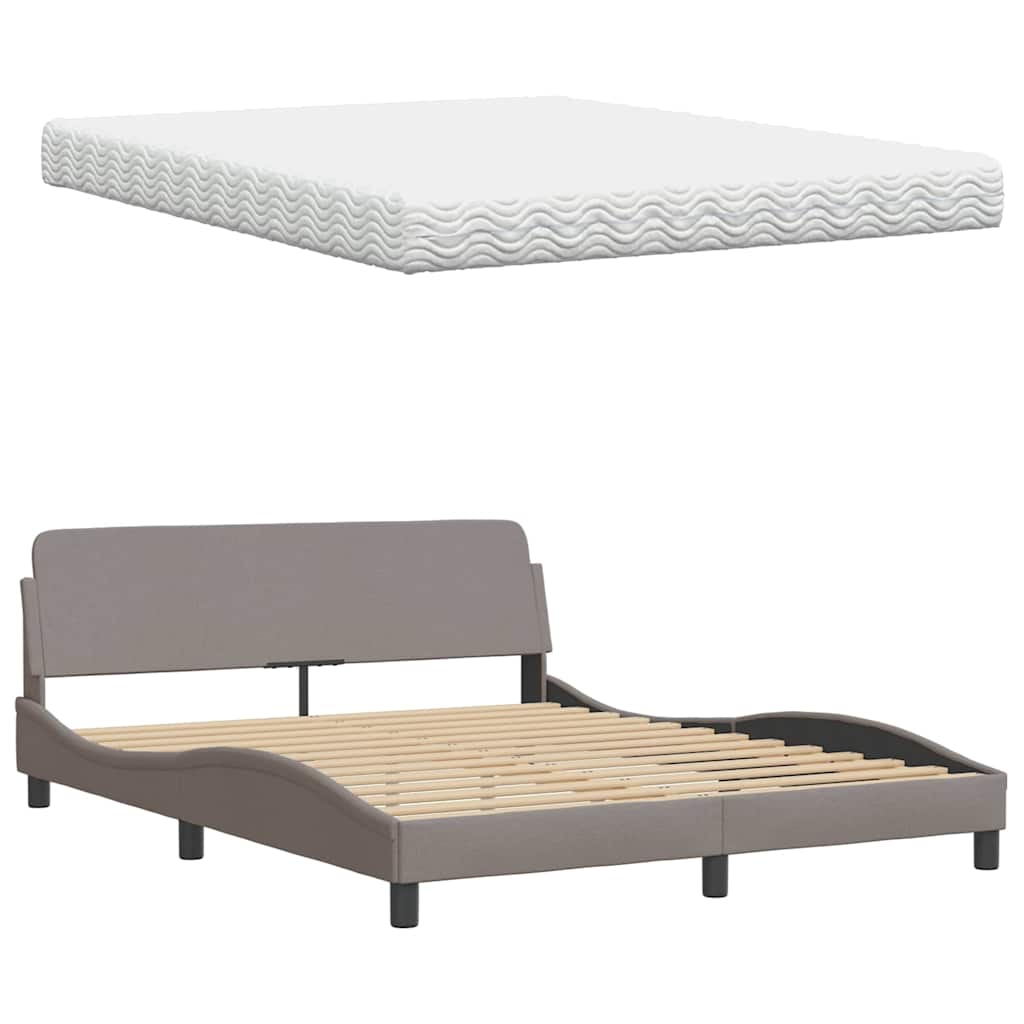 vidaXL Κρεβάτι με Στρώμα Taupe 160x200 εκ. Υφασμάτινο