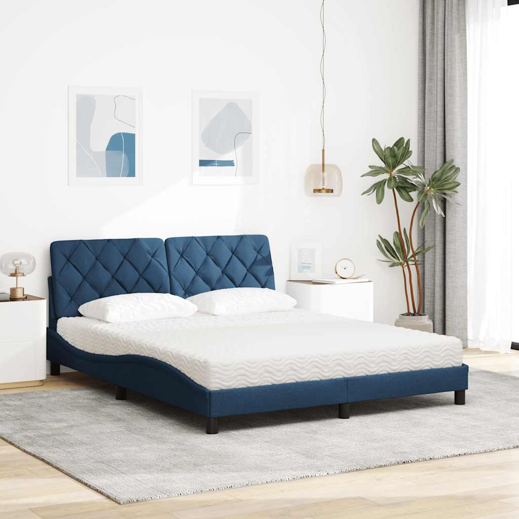 vidaXL Κρεβάτι με Στρώμα Μπλε 160x200 εκ. Υφασμάτινο