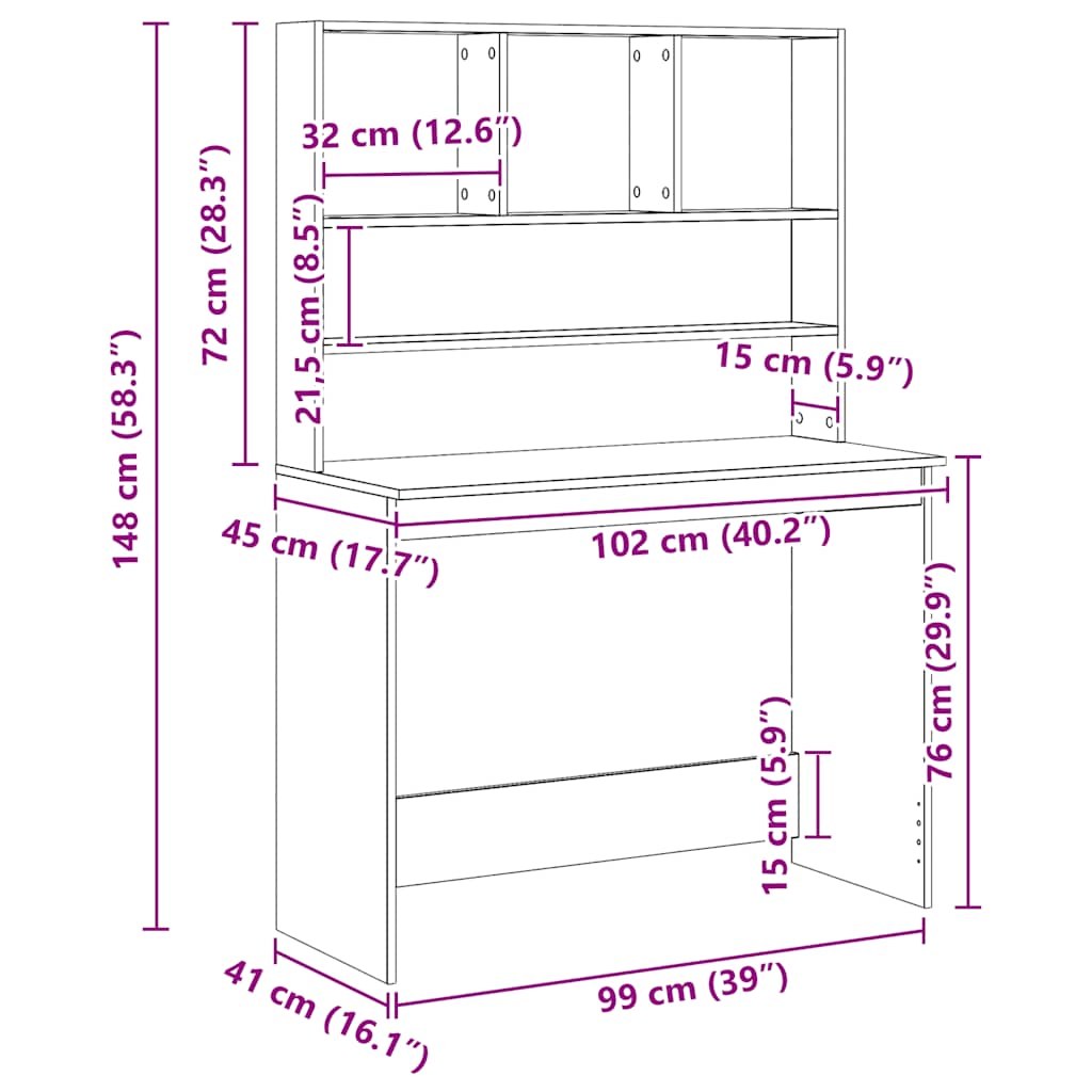 vidaXL Γραφείο με Ράφια Αρτισιανή Δρυς 102x45x148εκ Επεξεργασμένο Ξύλο