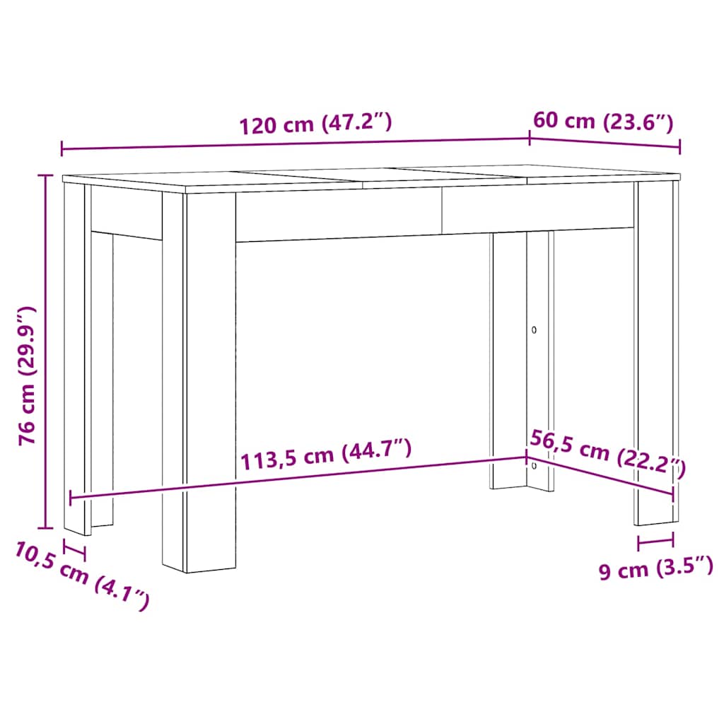 vidaXL Τραπεζαρία Αρτισιανή Δρυς 120x60x76 εκ. από Επεξεργασμένο Ξύλο