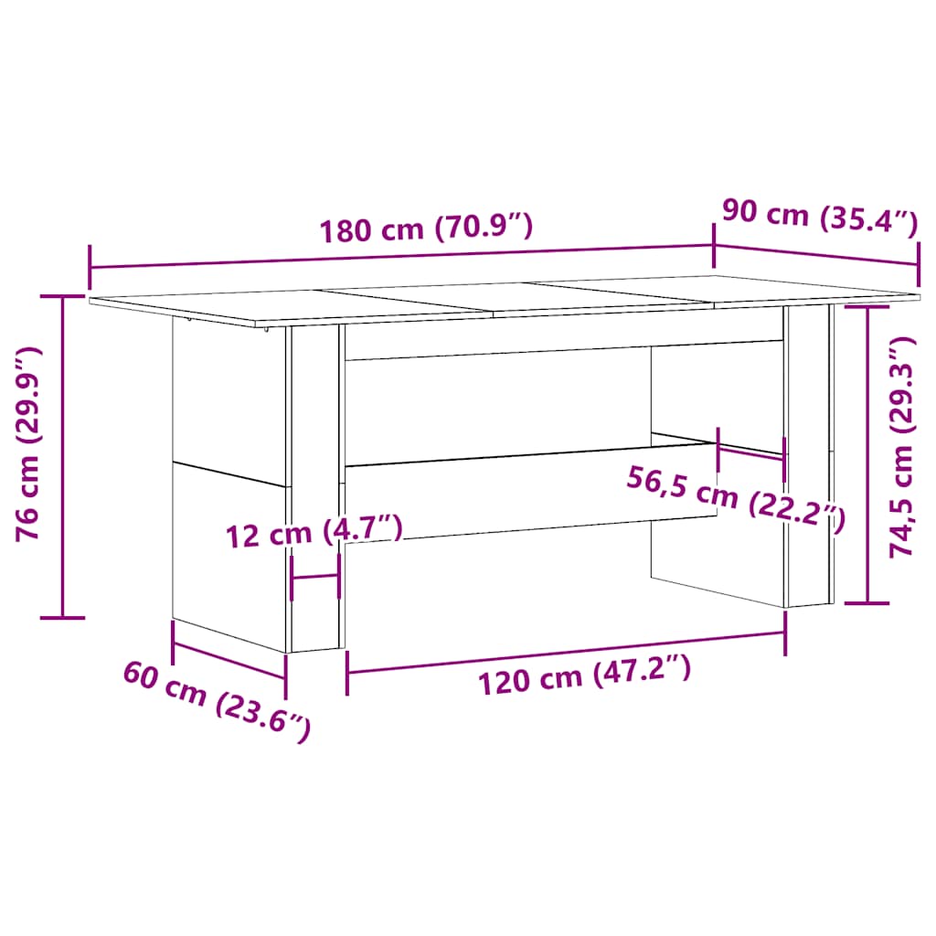 vidaXL Τραπέζι τραπεζαρίας Παλιό ξύλο 180x90x76 cm Ξύλινη κατασκευή