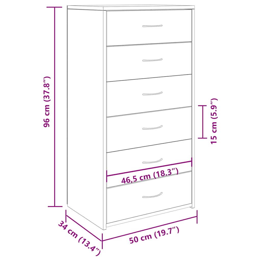 vidaXL Sideboard με 6 συρτάρια Παλαιό ξύλο 50x34x96 cm Ξύλο μηχανής