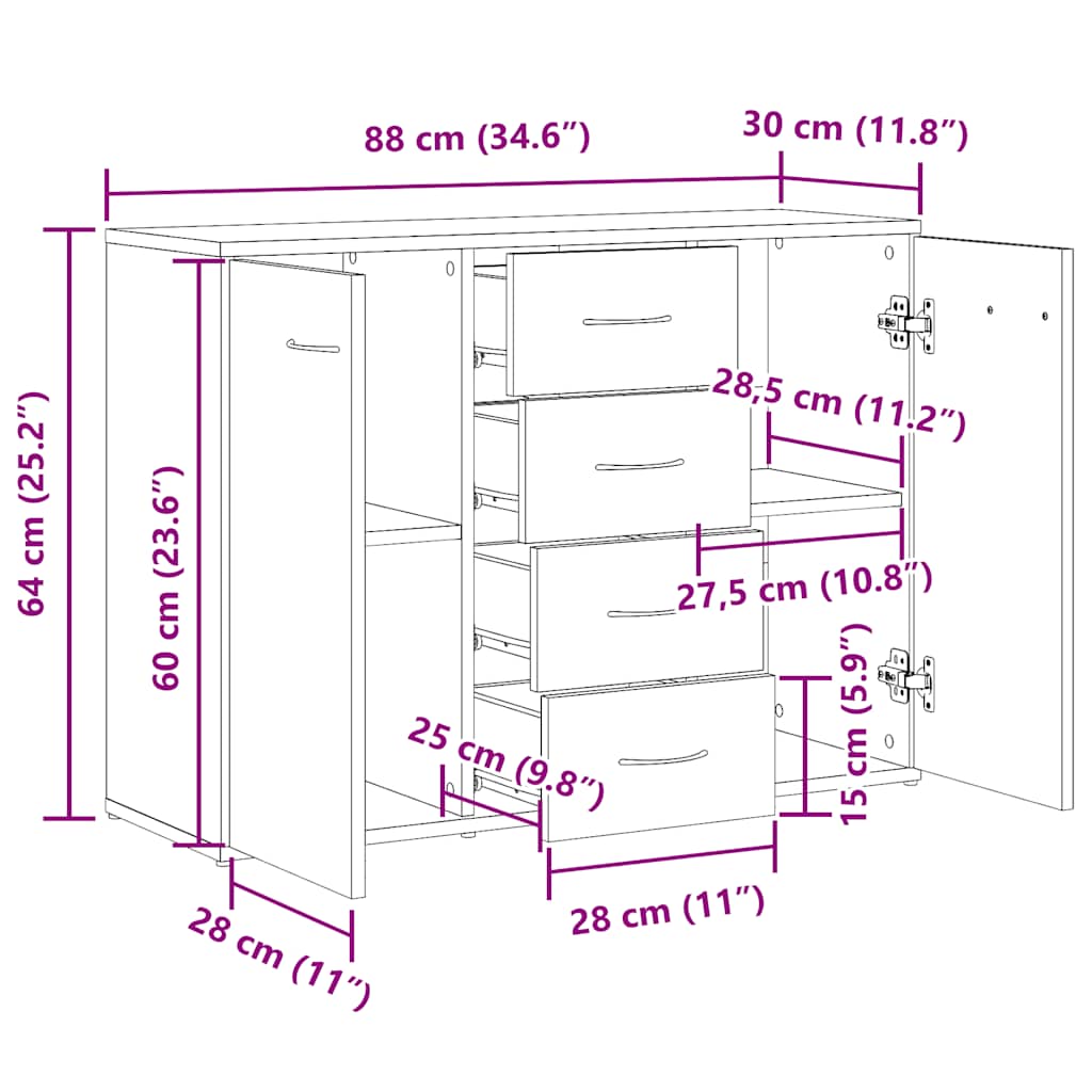 vidaXL Ντουλάπι Αρτισιανή Δρυς 88x30x64 εκ. από Επεξεργ. Ξύλο