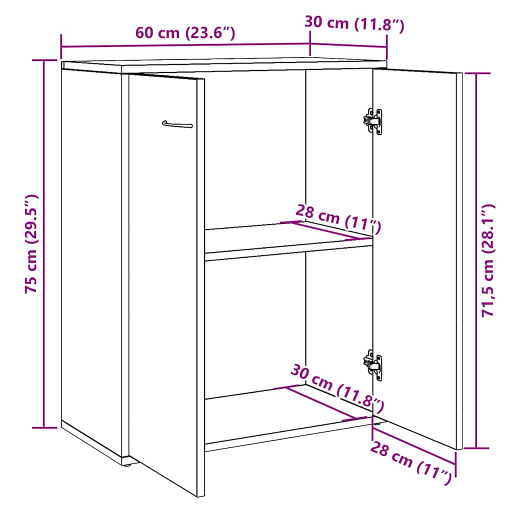 vidaXL Sideboard Παλιό ξύλο 60x30x75 cm Ξύλο μηχανής