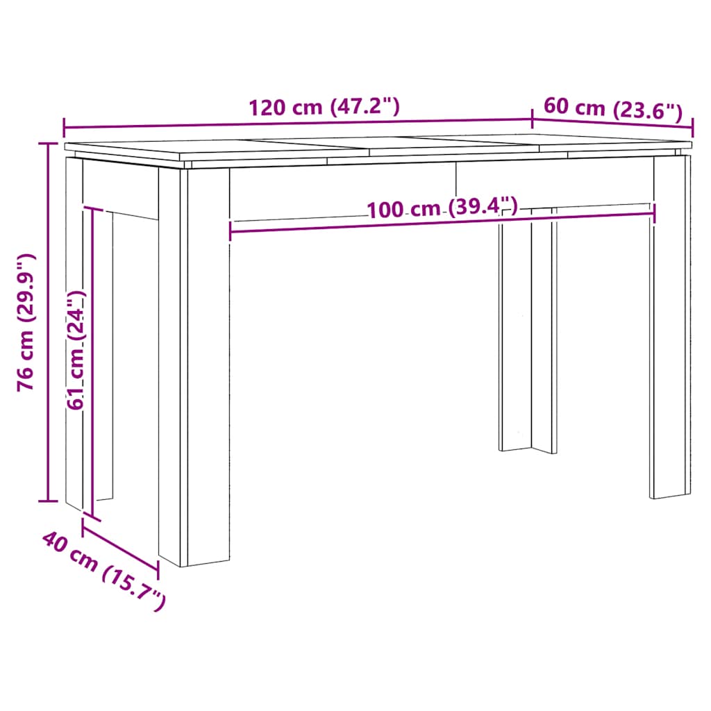 vidaXL Τραπεζαρία Αρτισιανή Δρυς 120x60x76 εκ. από Επεξεργασμένο Ξύλο