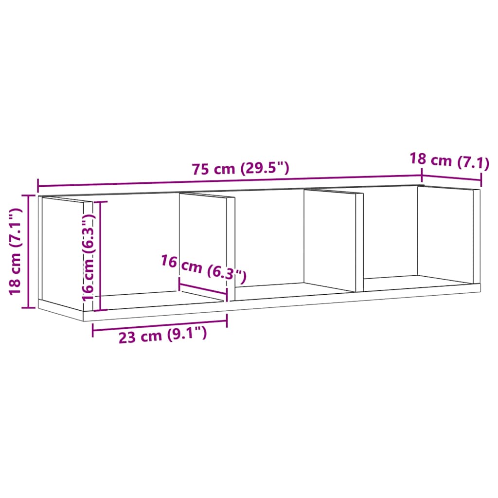 vidaXL Ράφι Τοίχου για CD Τεχνίτης Δρυς 75 x 18 x 18 εκ. Μοριοσανίδα