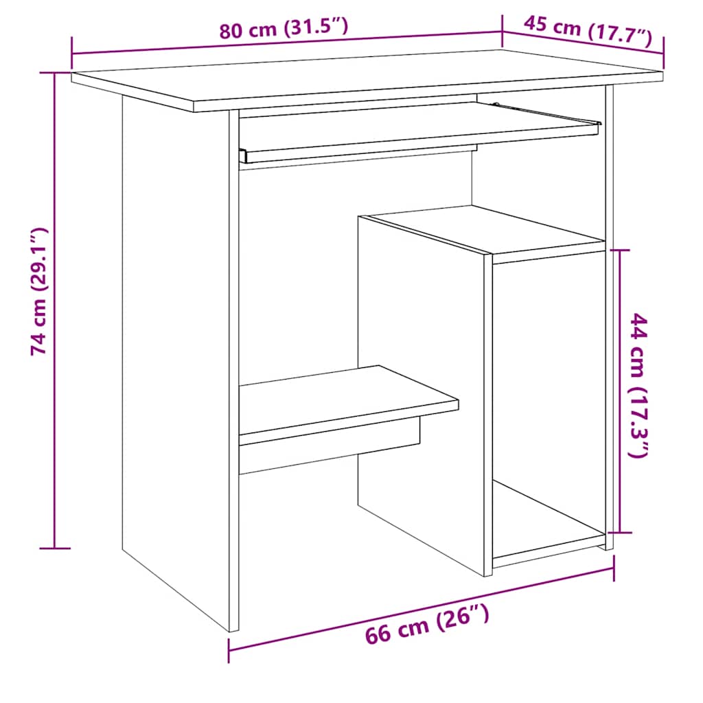 vidaXL Γραφείο Αρτισιανή Δρυς 80x45x74 εκ. από Επεξεργασμένο Ξύλο