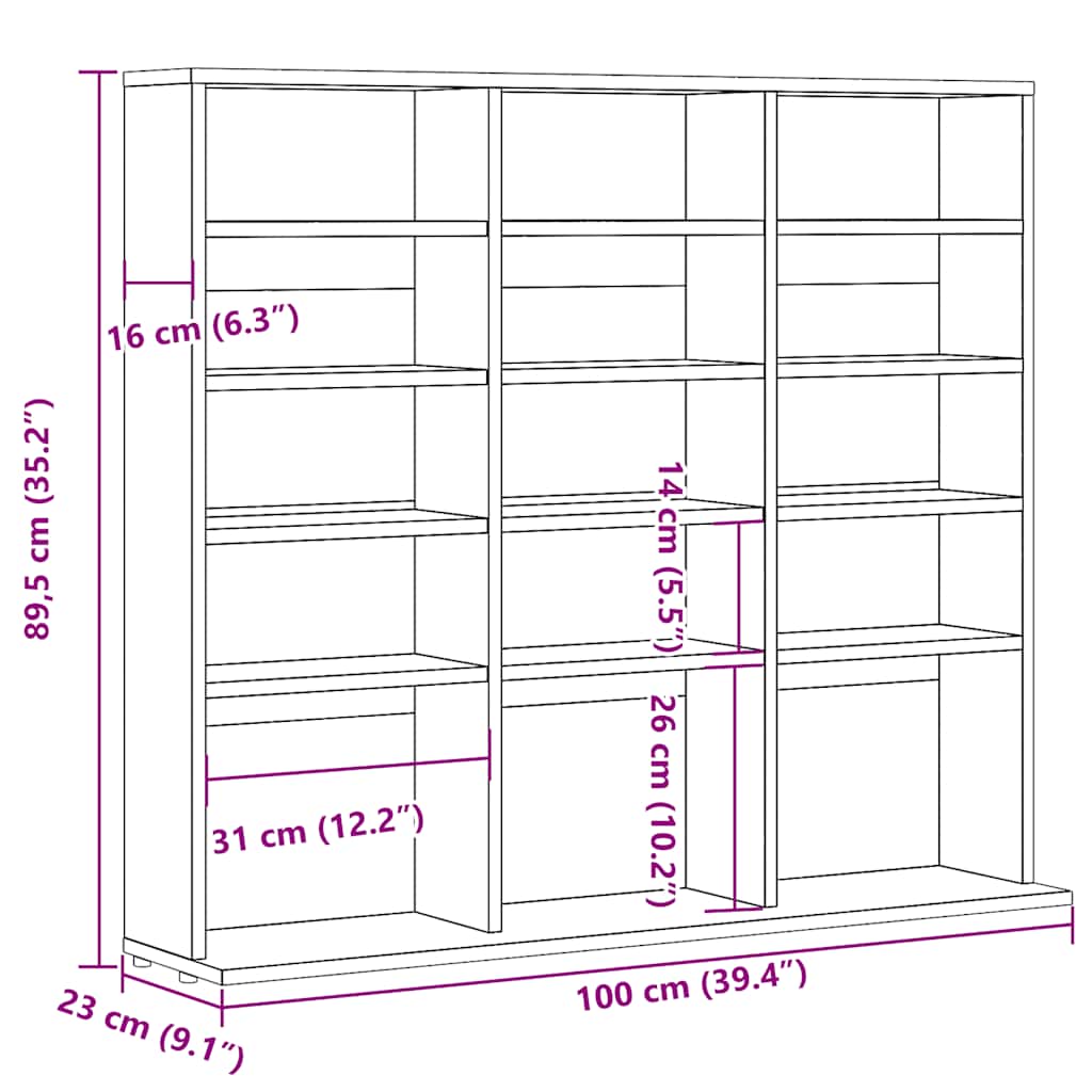 vidaXL Ντουλάπι CD Παλιό ξύλο 100x23x89,5 cm Ξύλο μηχανικής κατασκευής