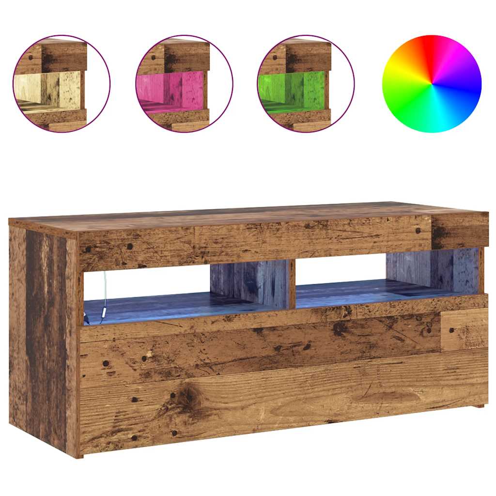 vidaXL Έπιπλο Τηλεόρασης LED Όψη Παλαιού Ξύλου 90x35x40 εκ. Επεξ. Ξύλο