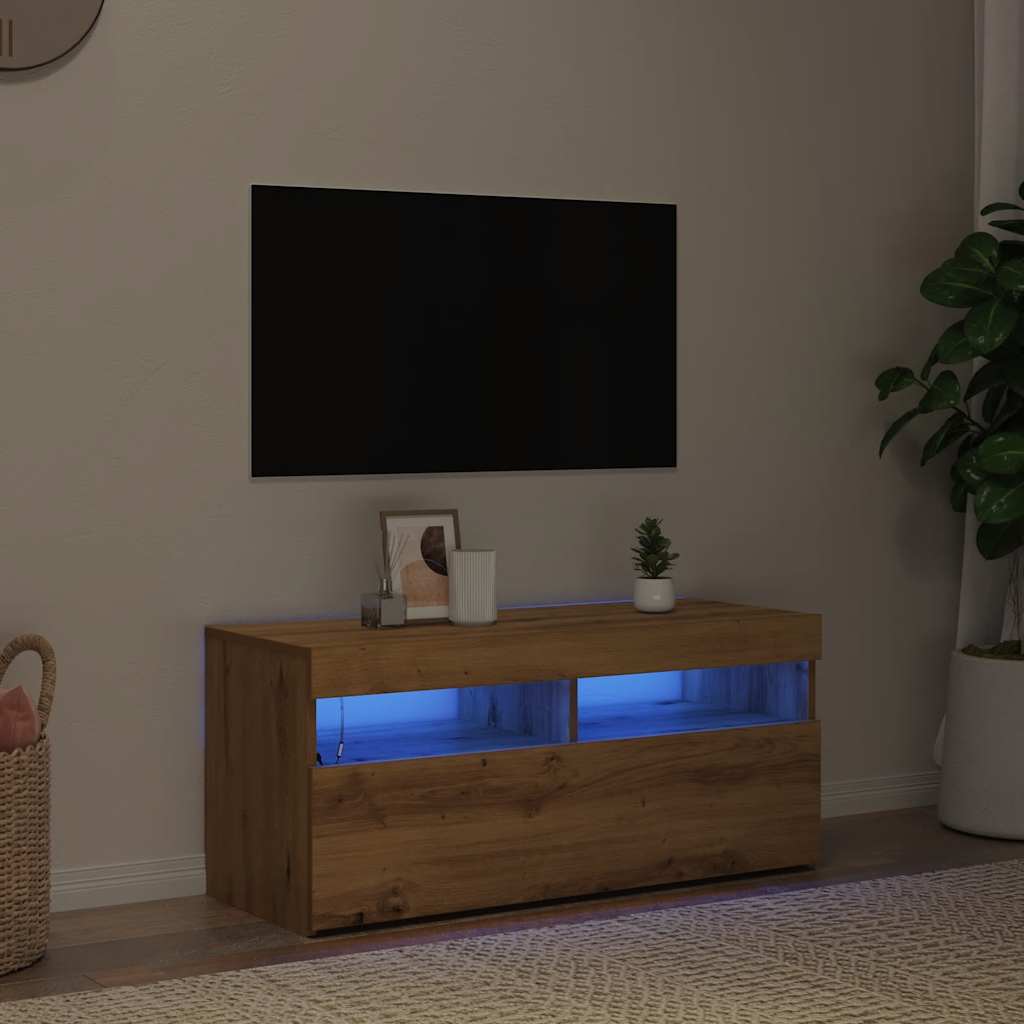 vidaXL Έπιπλο Τηλεόρασης με LED Αρτισιανή Δρυς 90x35x40 εκ Επεξ.Ξύλο