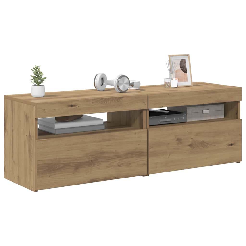 vidaXL σετ ντουλαπιών τηλεόρασης 2 τεμαχίων με φώτα LED Artisan Oak