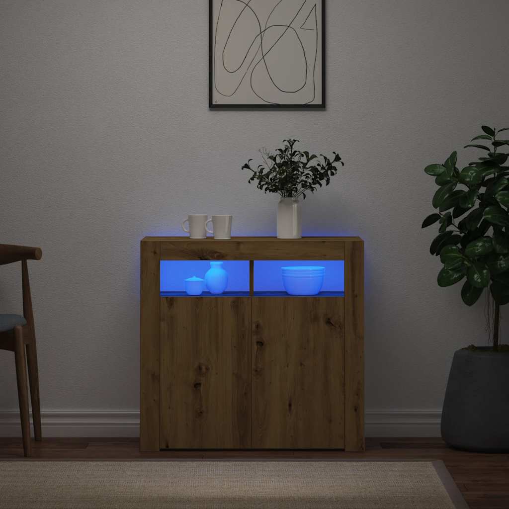 vidaXL Ντουλάπι με LED Αρτισιανή Δρυς 80 x 35 x 75 εκ. Επεξ. Ξύλο
