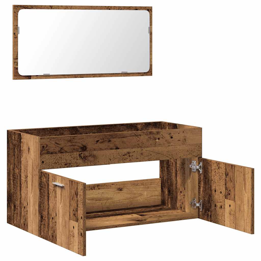 vidaXL Ντουλάπι μπάνιου με καθρέφτη Παλιό ξύλο Μηχανουργικό ξύλο