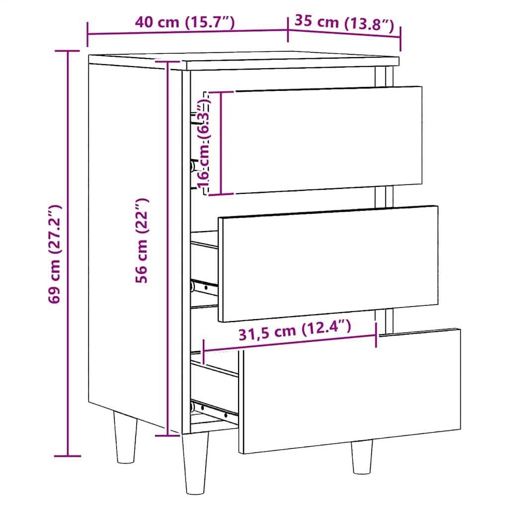vidaXL Κομοδίνο 40 x 35 x 69 εκ. από Επεξεργασμένο Ξύλο