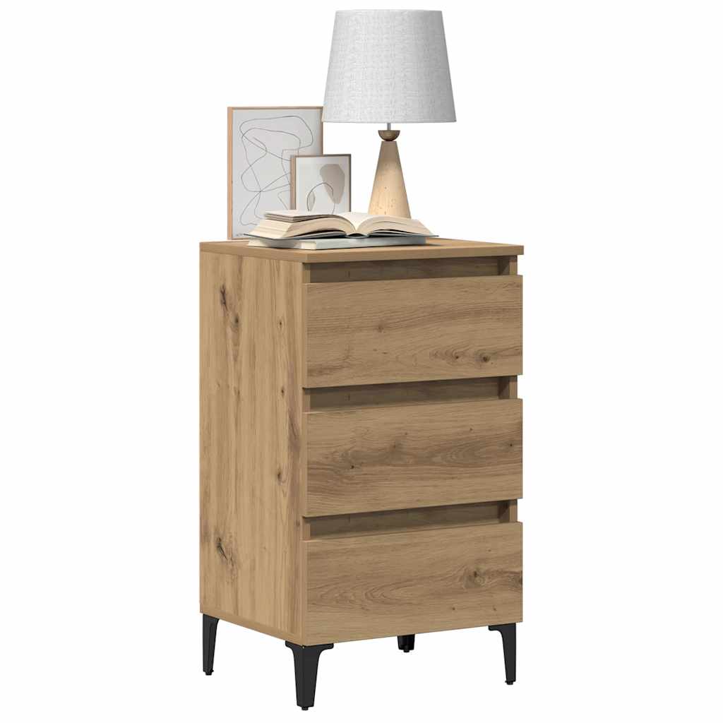 vidaXL Ντουλάπι κρεβατιού με μεταλλικά πόδια Artisan Oak 40x35x69 cm