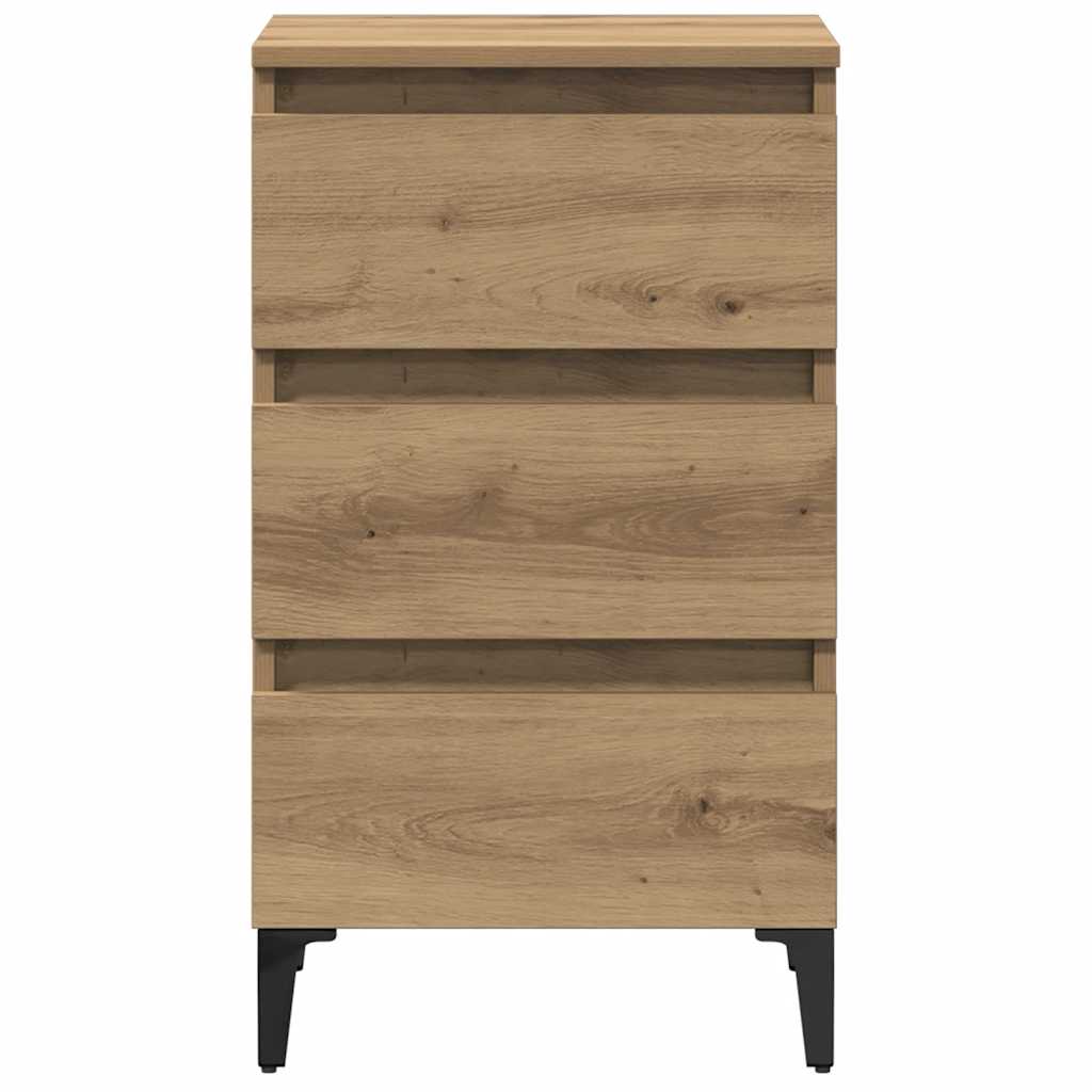 vidaXL Ντουλάπι κρεβατιού με μεταλλικά πόδια Artisan Oak 40x35x69 cm