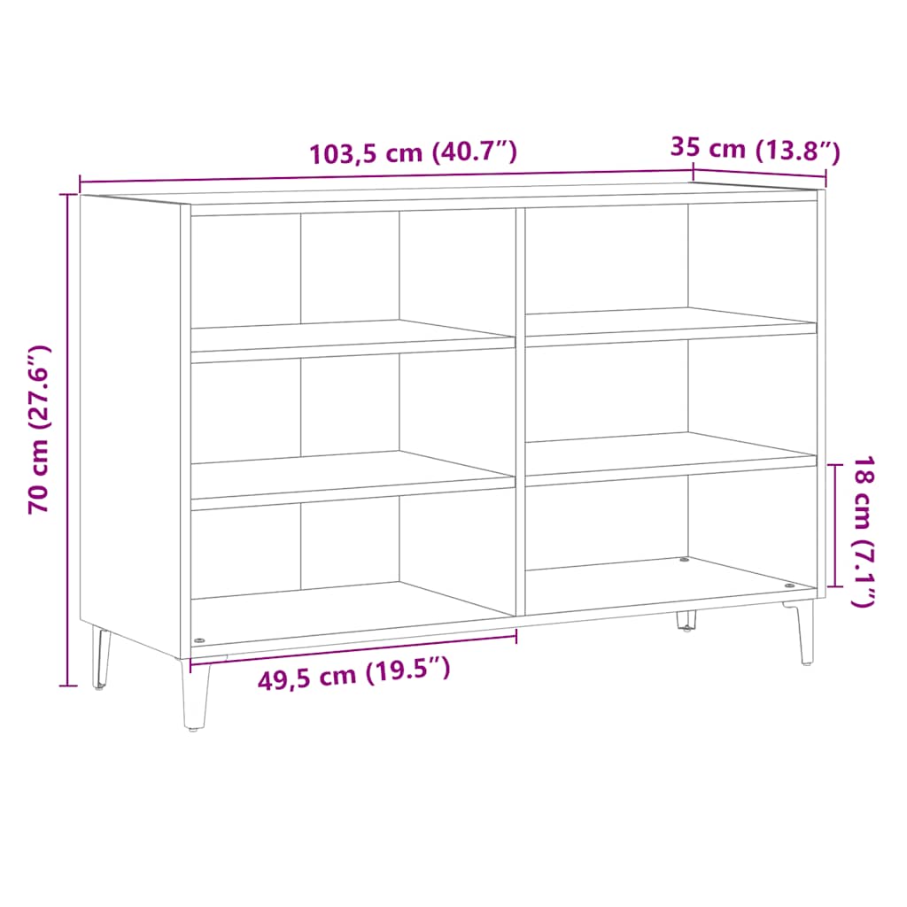 vidaXL Ραφιέρα Αρτισιανή Δρυς 103,5 x 35 x 70 εκ. από Επεξεργ. Ξύλο