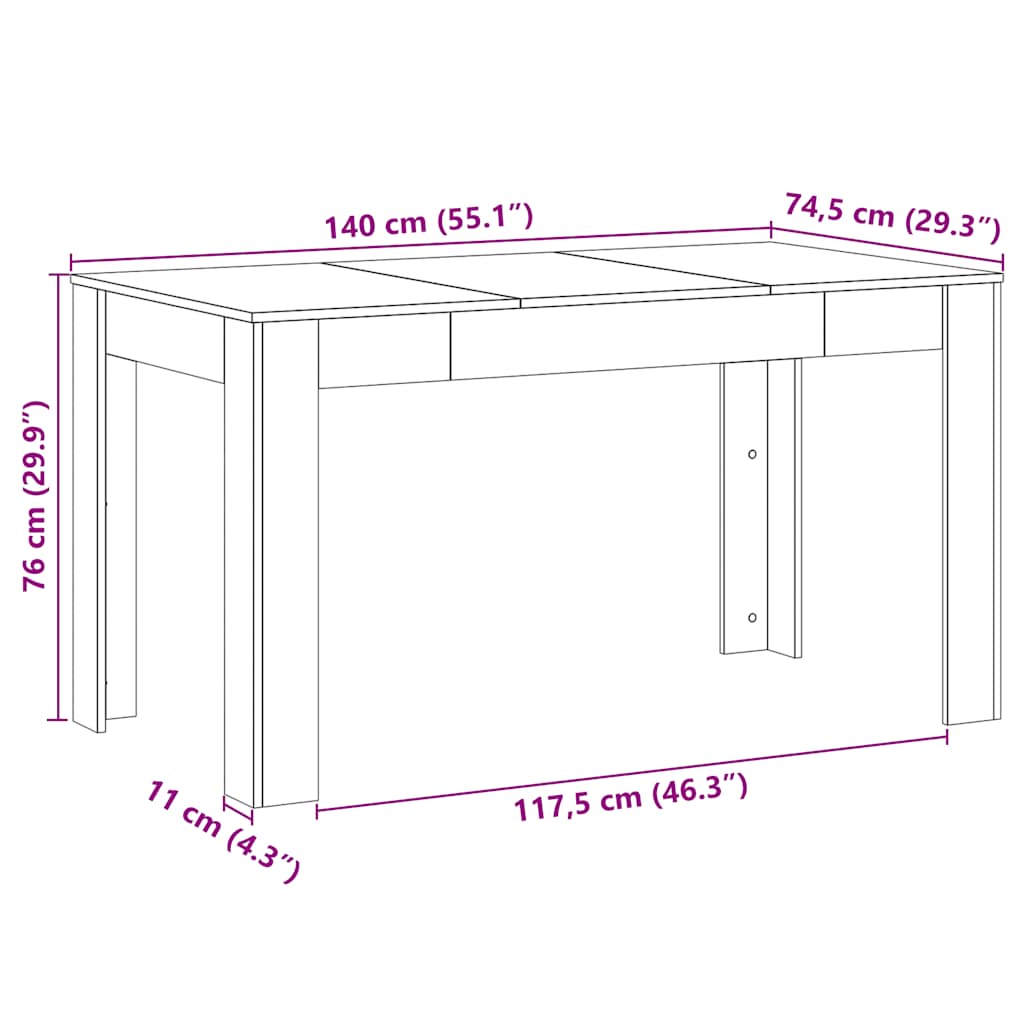 vidaXL Τραπεζαρία Τεχνίτης Δρυς 140 x 74,5 x 76 εκ. Επεξεργασμένο Ξύλο