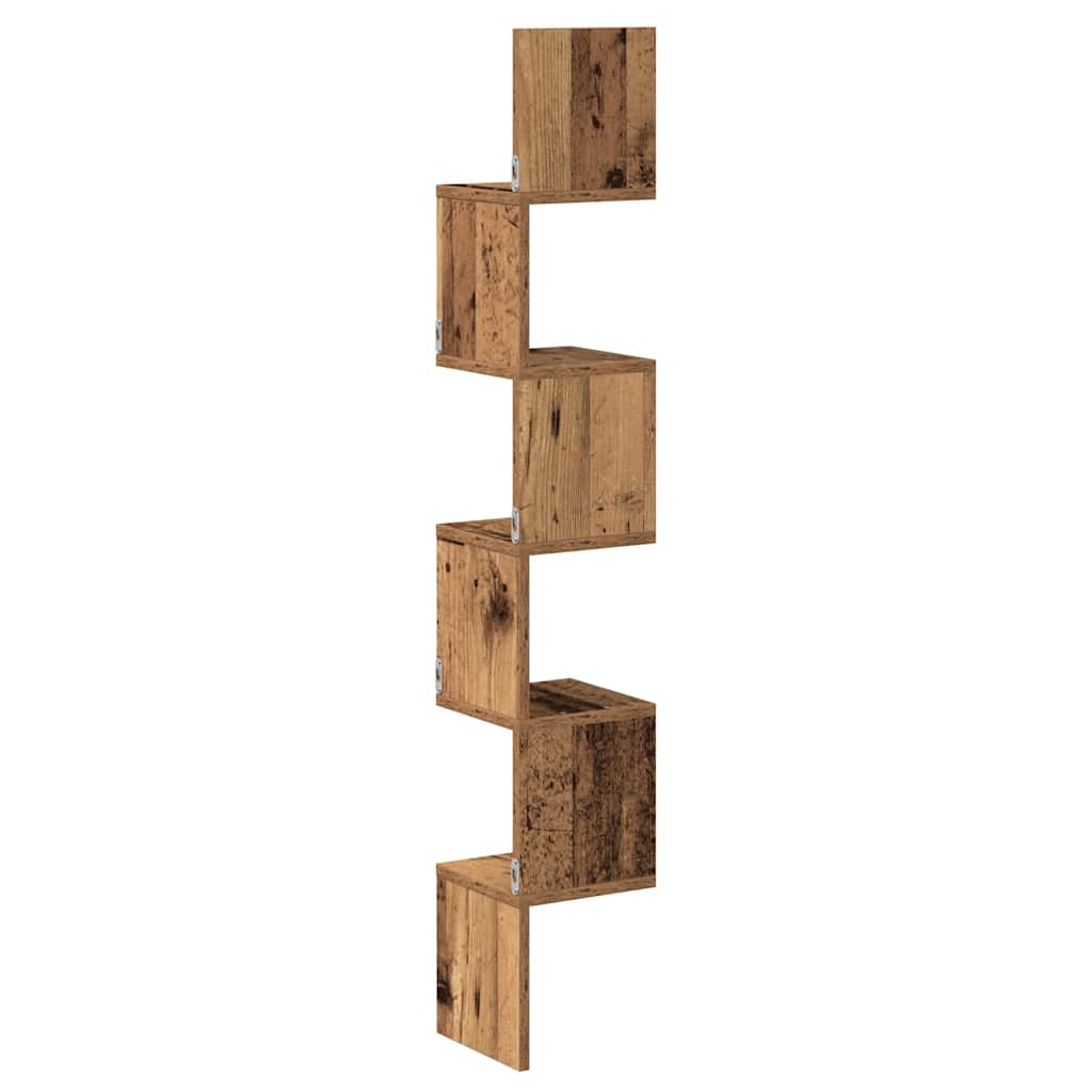 vidaXL Γωνιακή Ραφιέρα Τοίχου Παλιό Ξύλο 20x20x127,5 εκ. Μοριοσανίδα