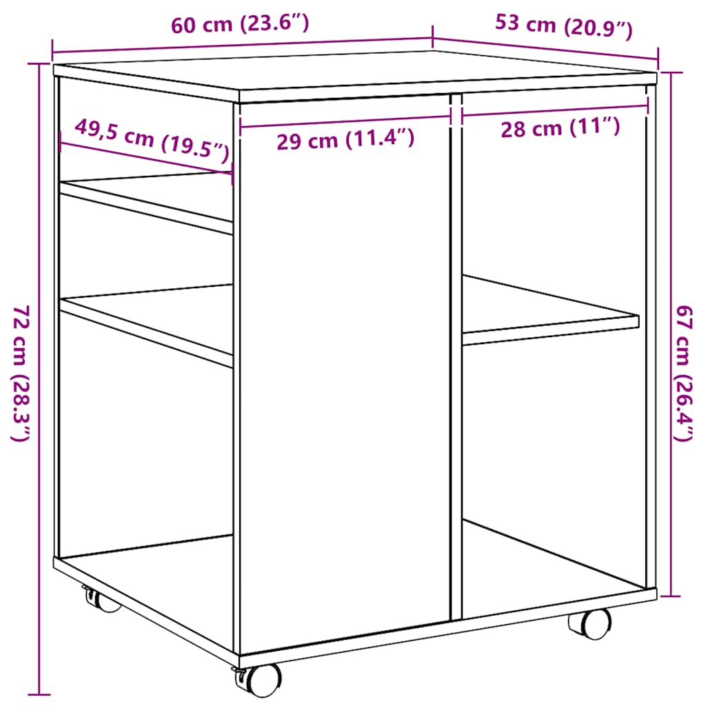 vidaXL Ντουλάπι Τροχήλατο Αρτισιανή Δρυς 60x53x72 εκ. Επεξεργ. Ξύλο