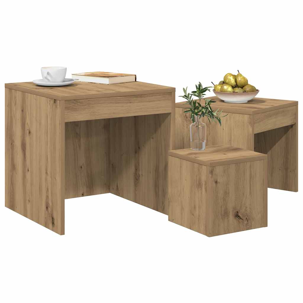 vidaXL Τραπεζάκια Ζιγκόν 3 τεμ. Αρτισιανή Δρυς από Επεξεργασμένο Ξύλο