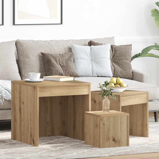 vidaXL Τραπεζάκια Ζιγκόν 3 τεμ. Αρτισιανή Δρυς από Επεξεργασμένο Ξύλο