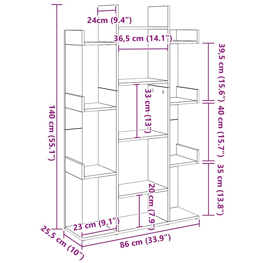 vidaXL Ντουλάπι βιβλίων Artisan Oak 86x25,5x140 cm Ξύλο μηχανής