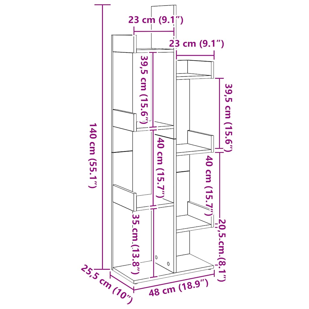 vidaXL Βιβλιοθήκη Αρτισιανή Δρυς 48x25,5x140 εκ. Επεξεργ. Ξύλο