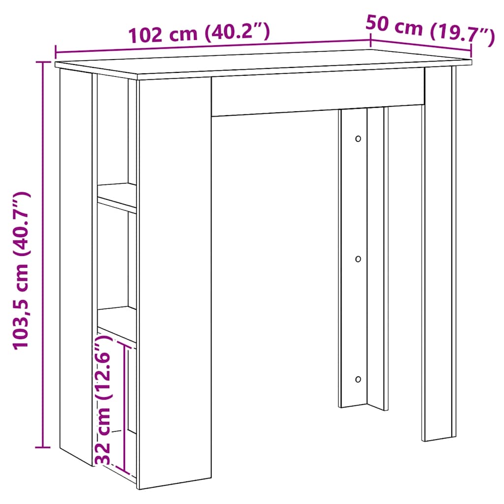 vidaXL Τραπέζι Κονσόλα με Ράφι Καφέ Δρυς 102x50x103,5εκ. Επεξεργ. Ξύλο