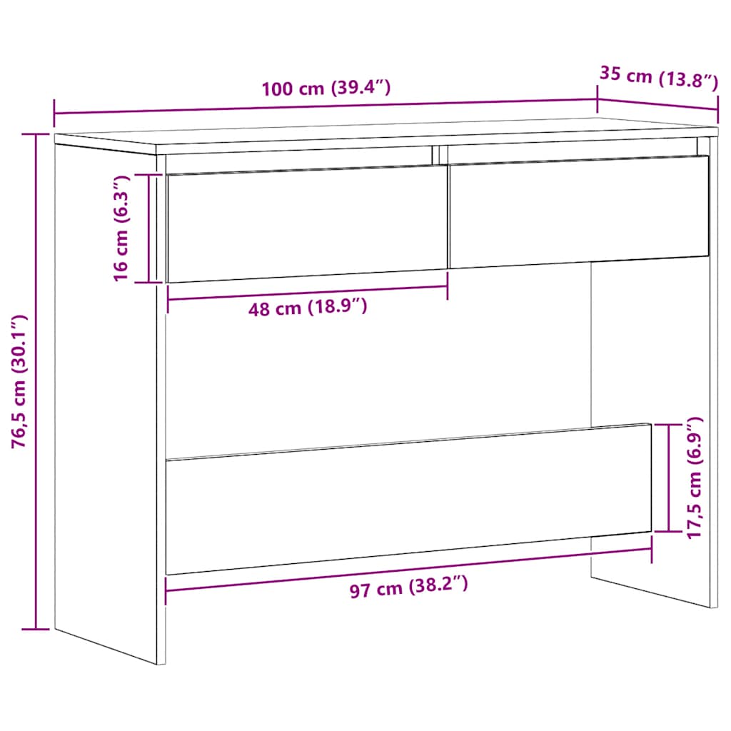 vidaXL Τραπέζι Κονσόλα Αρτισιανή Δρυς 100x35x76,5εκ Επεξεργασμένο Ξύλο